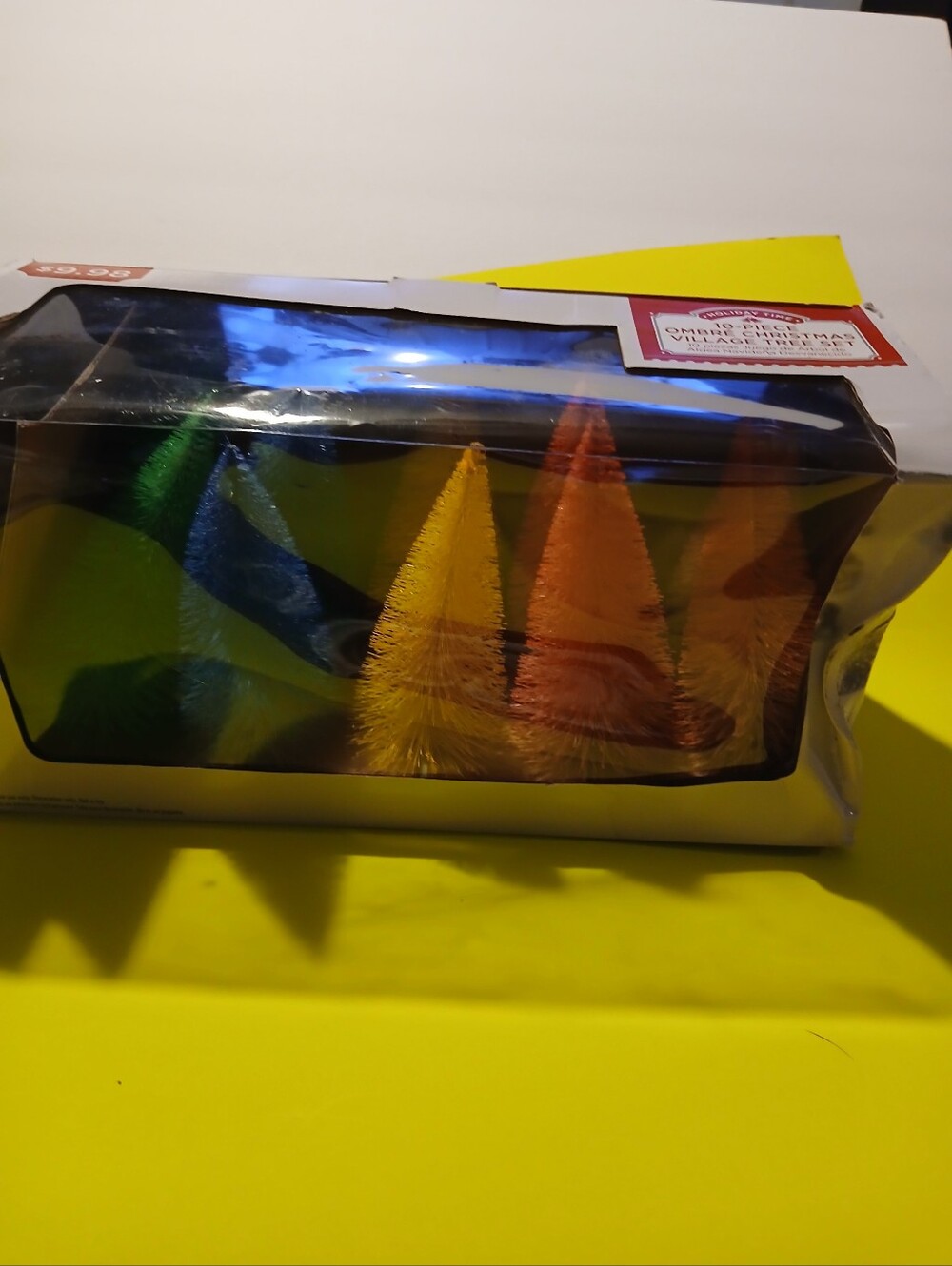 Holiday 10 Pc Set Of Colorful Mini Bottle Brush Trees.